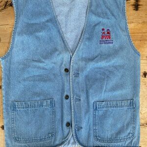 Vintage Blue Denim Vest with Embroidered Logo